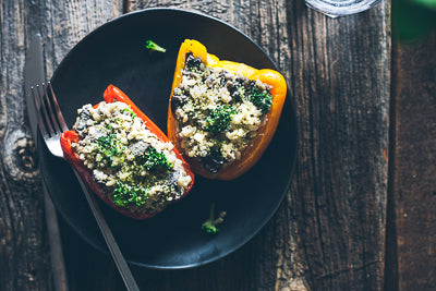 Stuffed Peppers with Roasted Mushrooms and Butternut Squash, Broccoli, Black Lentils and Pumpkin Seed Parm (Main 5)