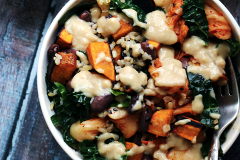 Black Bean Buddha Bowl with Roasted Sweet Potato, Broccoli, Kale and Gingery Lemon-Tahini Dressing (Main 2)