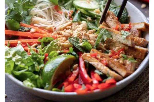 Bun Chay Vermicelli Bowl with Tofu, Red Pepper, Carrot, Cilantro and Toasted Peanuts (NEW!/Limited Offer)