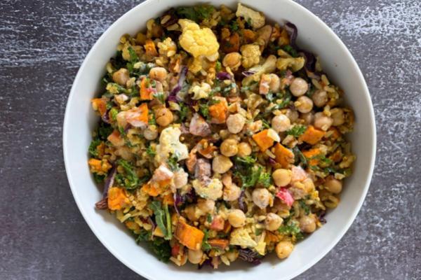 Chickpea Shawarma Bowl with Roasted Cauliflower, Red Pepper and Sweet Potato and Lemon Tahini Dressing (Main 2)