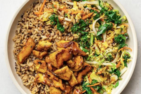 Lemongrass Tofu Bowl with Broccoli, Roasted Mushrooms, Kale, Carrot, Cilantro and Garlicky-Lime Dressing  (Main 1/NEW!)