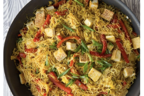 Singapore Noodle Bow (Mei Fun) with Tofu, Red Pepper, Broccoli and Carrots (NEW!/Limited-Offer)