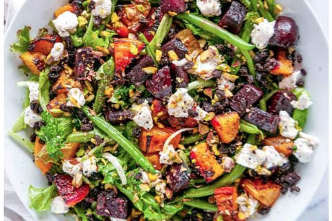 Tofu 'Feta' Bowl with Roasted Beets and Carrots, Chickpeas, Quinoa, Kale, Broccoli, Toasted Almonds and Lemon Dressing (NEW/Limited Offer!)