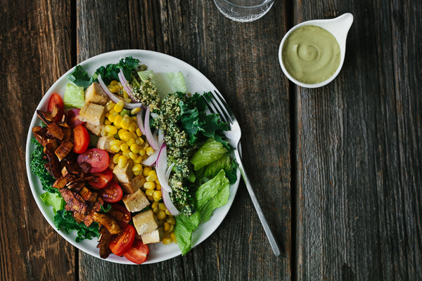 Cobb Power Bowl with Black Beans, Roasted Cauliflower, Corn, Tomato, Coconut Bacon, Hemp-Cashew Parm and Red Wine Vinaigrette (Main 2/NEW!)