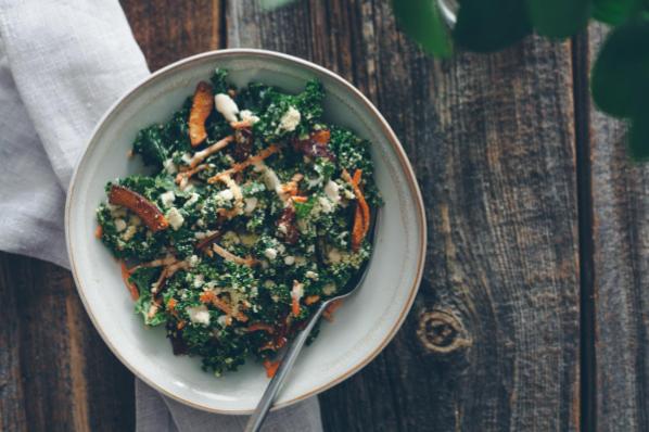 Kale Caesar Salad with Garlicky Chickpeas, Hemp-Cashew Parm and Coconut Bacon (Limited-Offer)
