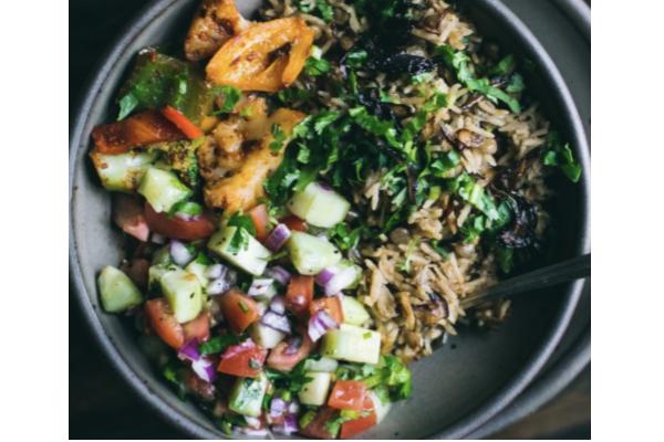 Mujadara Hummus Bowl with Roasted Cauliflower and Beets, Sautéed Onions, Lentils and Lemon Dressing (Main 2/NEW!)