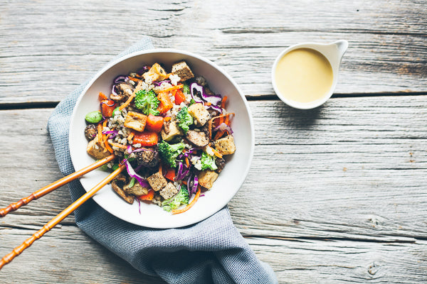 Sushi Bowl with Shiitake and Cremini Mushrooms, Tofu, Edamame, Nori Gomasio and Wasabi-Ginger Dressing (Main 1)